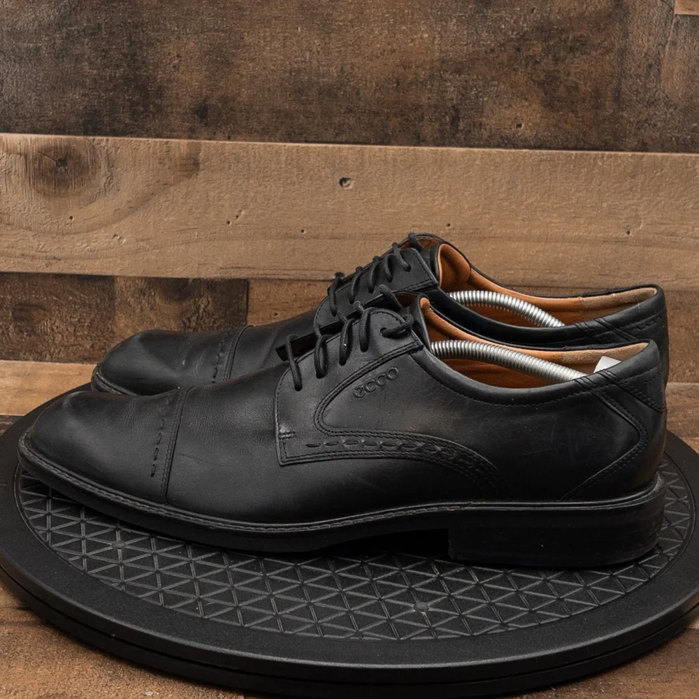 ECCO CAP TOE BLACK LEATHER MENS OXFORDS DRESS SHOES BUSINESS CASUAL SIZE 12/46